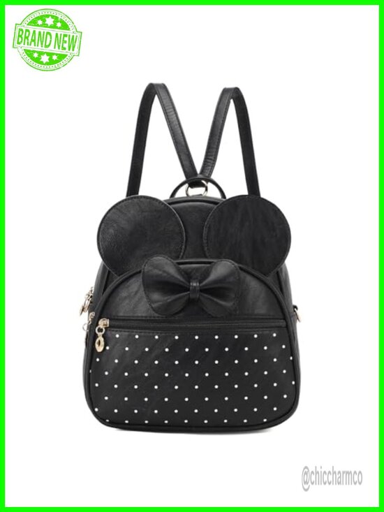 Cute Mini Backpack Bowknot Polka Dot Convertible Shoulder Bag Purse Faux Leather main image 5